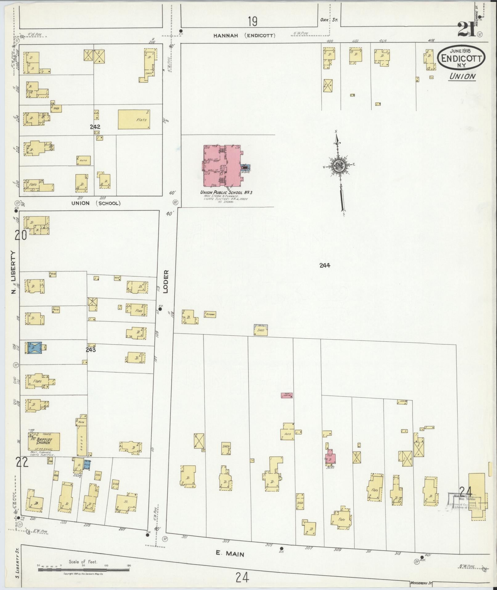 Sanborn Fire Insurance Map from Endicott, Broome County, New York (1918), Sheet #0021 - Historic Sanborn Fire Insurance Map Print, vintage old map wall art, antique decor, genealogy gift, New York New York map