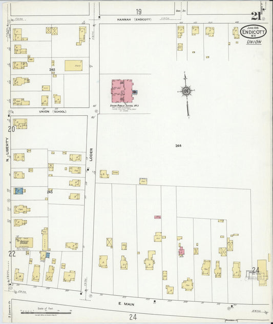 Sanborn Fire Insurance Map from Endicott, Broome County, New York (1918), Sheet #0021 - Historic Sanborn Fire Insurance Map Print, vintage old map wall art, antique decor, genealogy gift, New York New York map