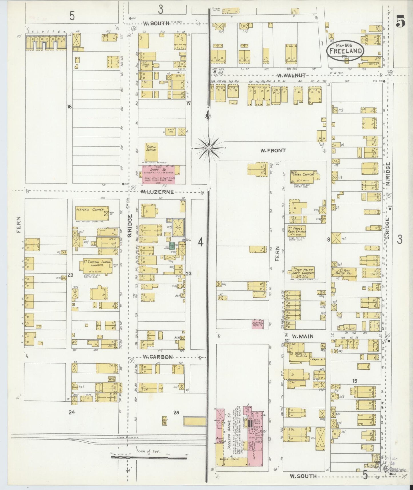 Sanborn Fire Insurance Map from Freeland, Luzerne County, Pennsylvania (1905), Sheet #0005 - Historic Sanborn Fire Insurance Map Print, vintage old map wall art, antique decor, genealogy gift, Pennsylvania Pennsylvania map