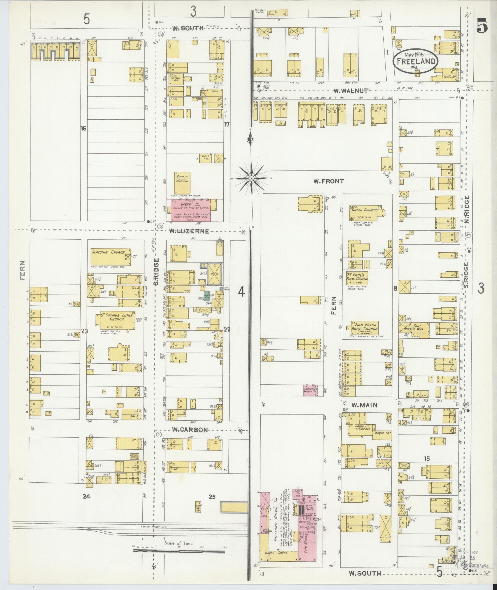 Sanborn Fire Insurance Map from Freeland, Luzerne County, Pennsylvania (1905), Sheet #0005 - Historic Sanborn Fire Insurance Map Print, vintage old map wall art, antique decor, genealogy gift, Pennsylvania Pennsylvania map