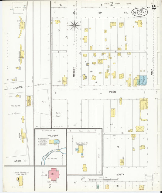 Sanborn Fire Insurance Map from Osborne, Osborne County, Kansas (1899), Sheet #0002 - Historic Sanborn Fire Insurance Map Print, vintage old map wall art, antique decor, genealogy gift, Kansas Kansas map