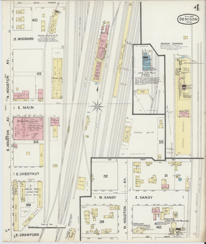 Sanborn Fire Insurance Map from Denison, Grayson County, Texas (1888), Sheet #0004 - Complete Map Set gallery image, historic Sanborn map, vintage wall art, Texas Texas