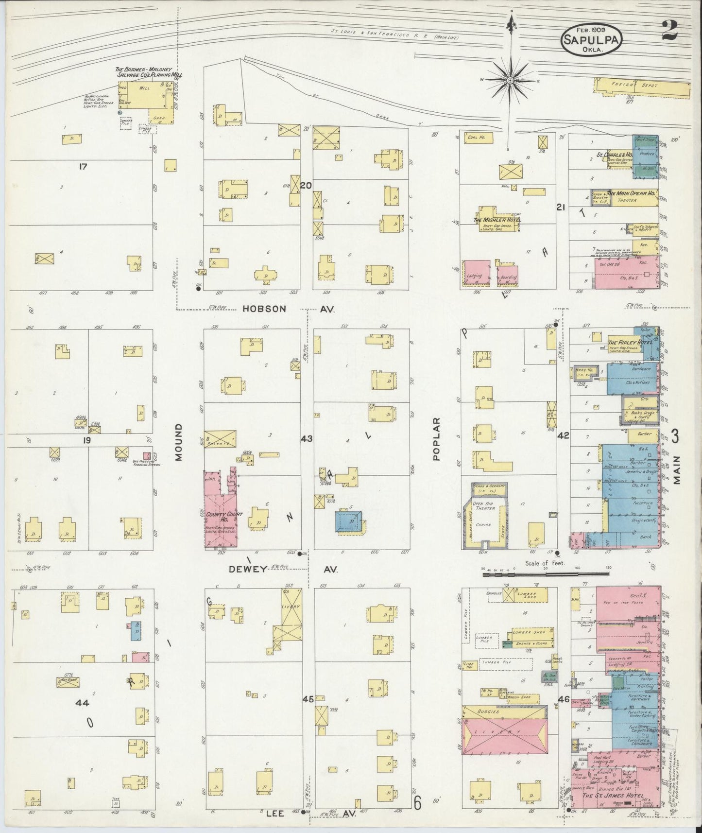 Sanborn Fire Insurance Map from Sapulpa, Creek County, Oklahoma (1909), Sheet #0002 - Complete Map Set gallery image, historic Sanborn map, vintage wall art, Oklahoma Oklahoma