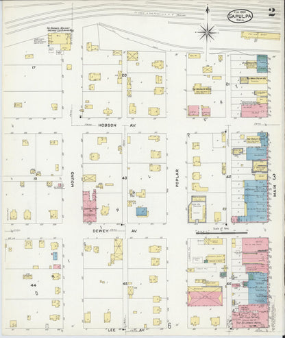 Sanborn Fire Insurance Map from Sapulpa, Creek County, Oklahoma (1909), Sheet #0002 - Complete Map Set gallery image, historic Sanborn map, vintage wall art, Oklahoma Oklahoma