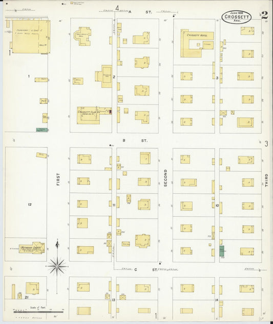 Sanborn Fire Insurance Map from Crossett, Ashley County, Arkansas (1908), Sheet #0002 - Historic Sanborn Fire Insurance Map Print, vintage old map wall art, antique decor, genealogy gift, Arkansas Arkansas map