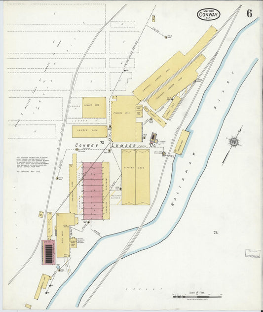 Sanborn Fire Insurance Map from Conway, Horry County, South Carolina (1920), Sheet #0006 - Historic Sanborn Fire Insurance Map Print, vintage old map wall art, antique decor, genealogy gift, South Carolina South Carolina map