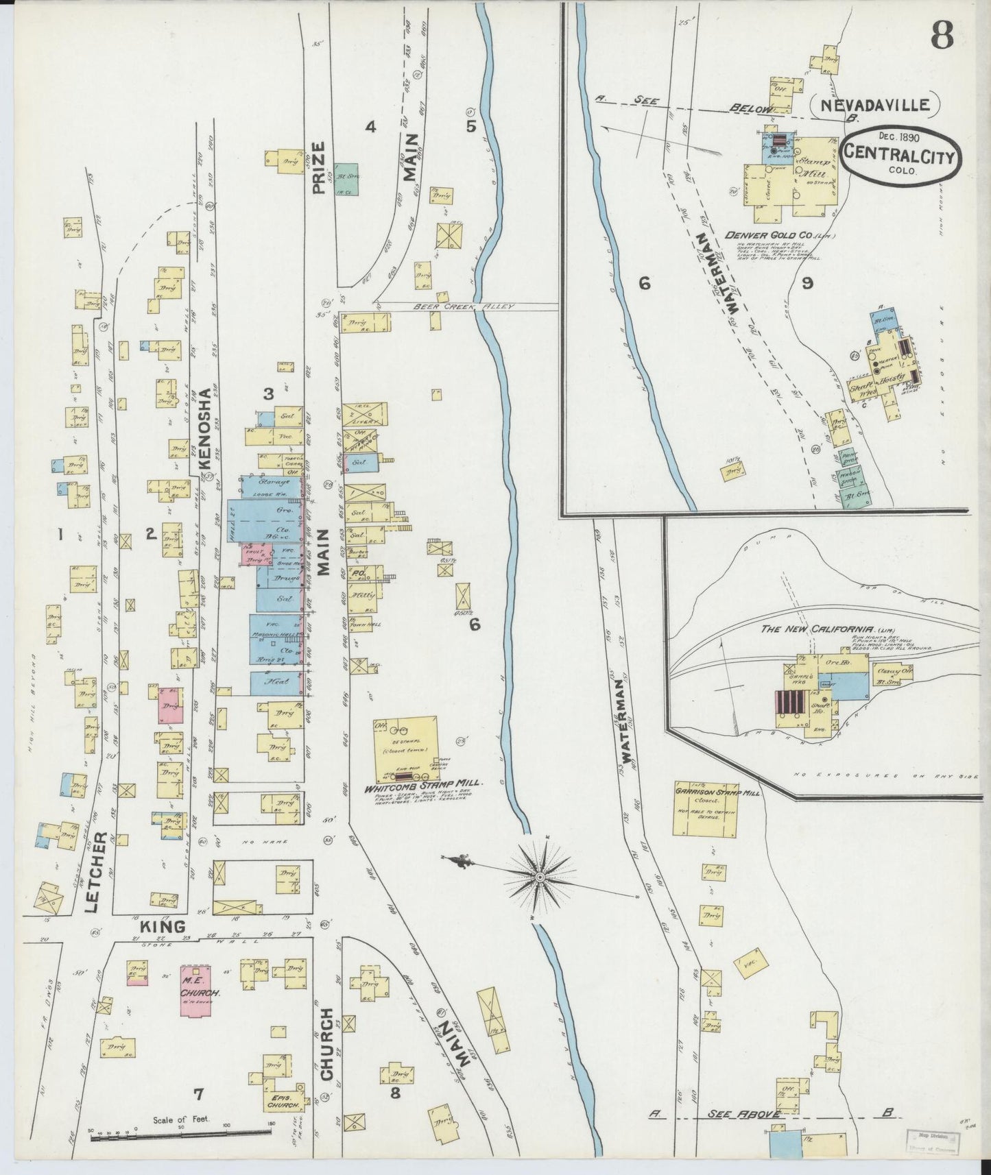 Sanborn Fire Insurance Map from Central City, Gilpin County, Colorado (1890), Sheet #0008 - Complete Map Set gallery image, historic Sanborn map, vintage wall art, Colorado Colorado