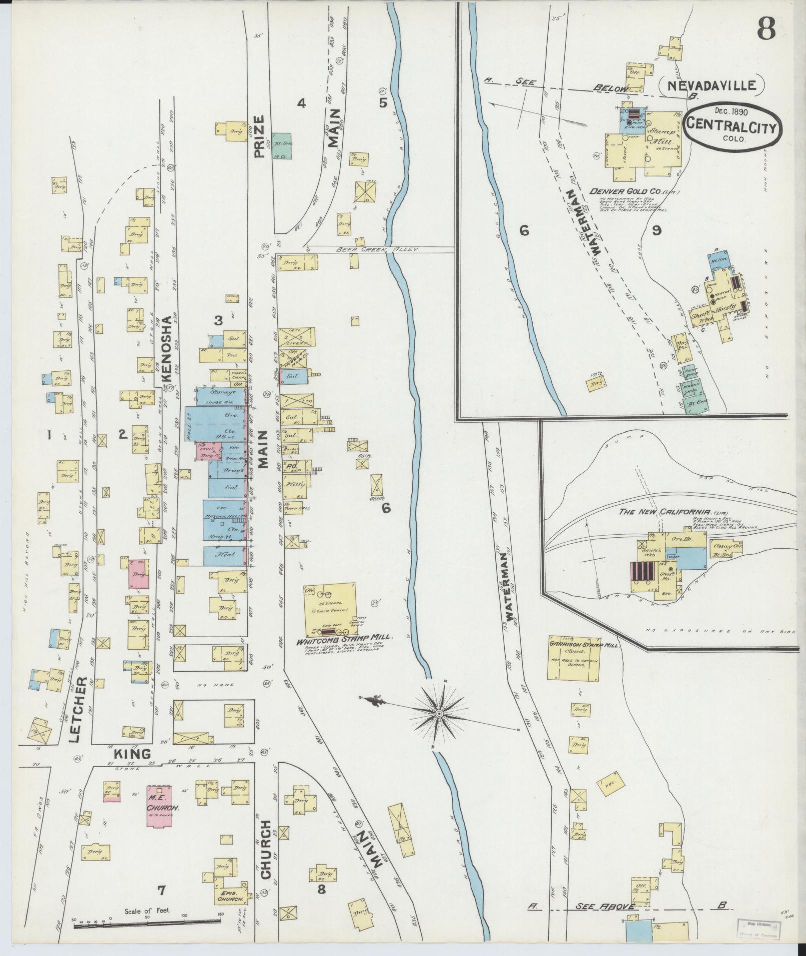 Sanborn Fire Insurance Map from Central City, Gilpin County, Colorado (1890), Sheet #0008 - Complete Map Set gallery image, historic Sanborn map, vintage wall art, Colorado Colorado