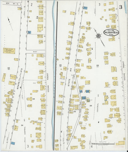 Sanborn Fire Insurance Map from Salisbury, Essex County, Massachusetts (1919), Sheet #0003 - Historic Sanborn Fire Insurance Map Print, vintage old map wall art, antique decor, genealogy gift, Massachusetts Massachusetts map