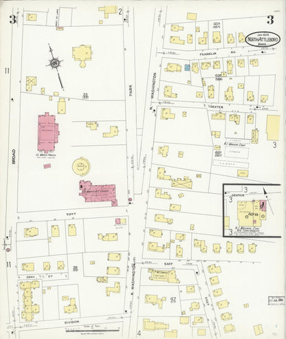 Sanborn Fire Insurance Map from North Attleborough, Bristol County, Massachusetts (1924), Sheet #0003 - Complete Map Set gallery image, historic Sanborn map, vintage wall art, Massachusetts Massachusetts