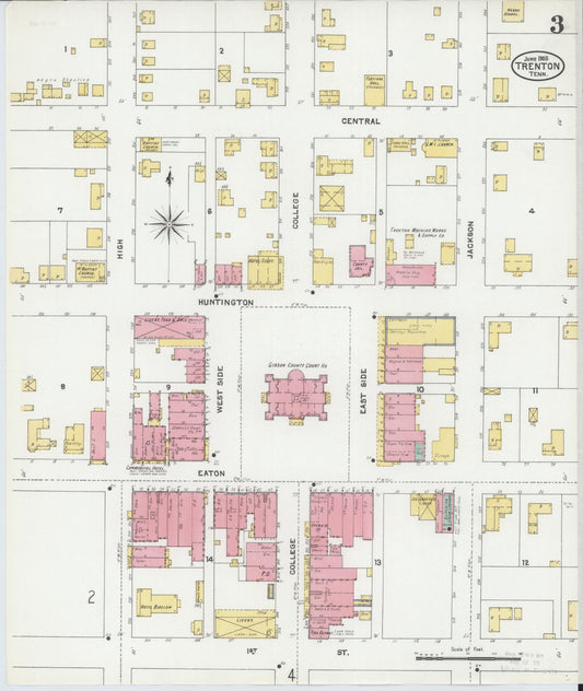 Sanborn Fire Insurance Map from Trenton, Gibson County, Tennessee (1905), Sheet #0003 - Historic Sanborn Fire Insurance Map Print, vintage old map wall art, antique decor, genealogy gift, Tennessee Tennessee map