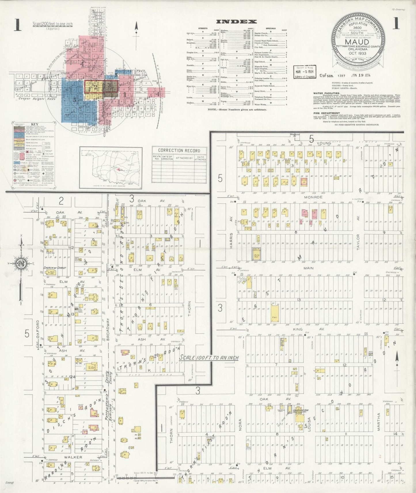 Sanborn Fire Insurance Map from Maud, Pottawatomie County, Oklahoma (1933), Sheet #0001 - Complete Map Set gallery image, historic Sanborn map, vintage wall art, Oklahoma Oklahoma
