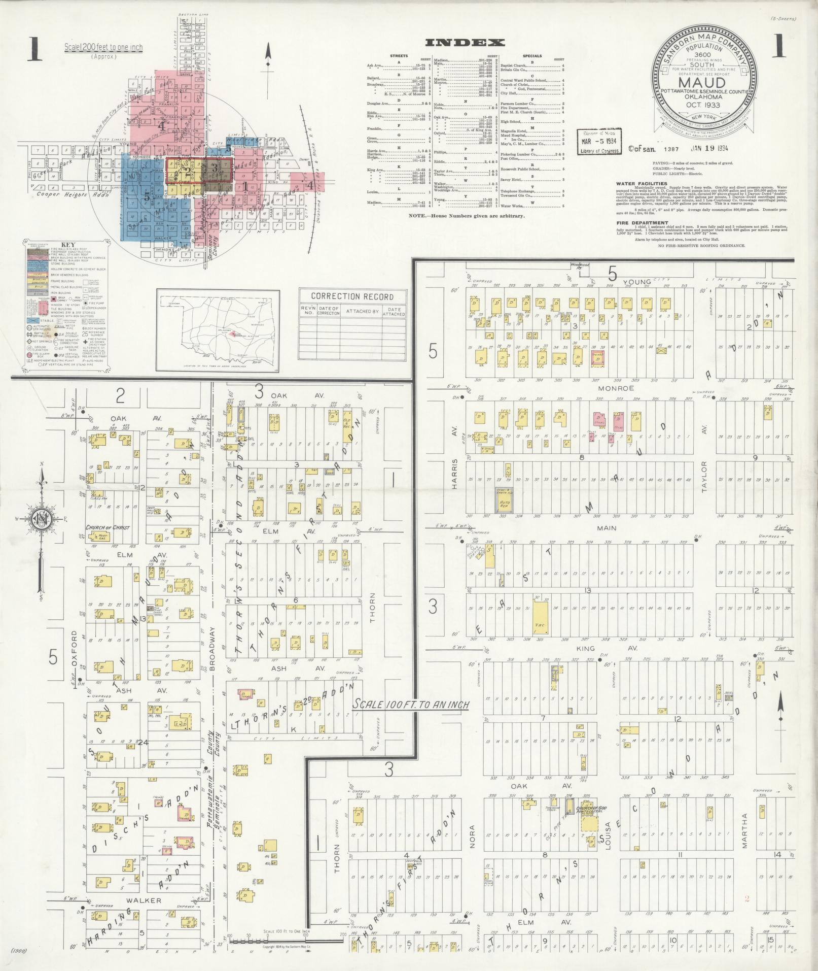 Sanborn Fire Insurance Map from Maud, Pottawatomie County, Oklahoma (1933), Sheet #0001 - Complete Map Set gallery image, historic Sanborn map, vintage wall art, Oklahoma Oklahoma