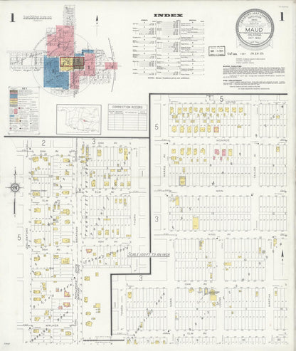 Sanborn Fire Insurance Map from Maud, Pottawatomie County, Oklahoma (1933), Sheet #0001 - Complete Map Set gallery image, historic Sanborn map, vintage wall art, Oklahoma Oklahoma
