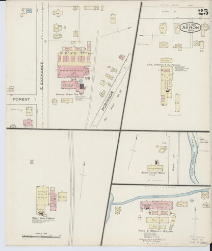 Sanborn Fire Insurance Map from Akron, Summit County, Ohio (1886), Sheet #0025 - Historic Sanborn Fire Insurance Map Print, vintage old map wall art, antique decor, genealogy gift, Ohio Ohio map
