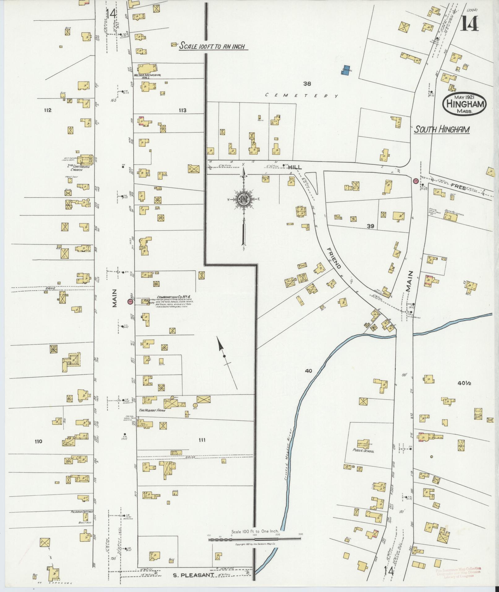 Sanborn Fire Insurance Map from Hingham, Plymouth County, Massachusetts (1921), Sheet #0014 - Complete Map Set gallery image, historic Sanborn map, vintage wall art, Massachusetts Massachusetts
