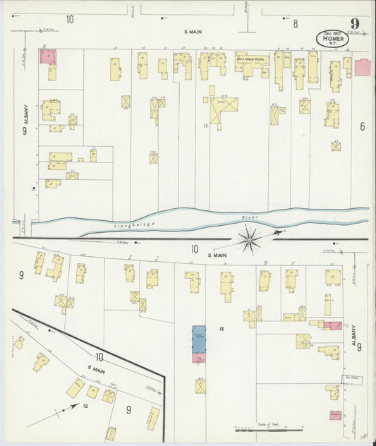 Sanborn Fire Insurance Map from Homer, Cortland County, New York (1907), Sheet #0009 - Historic Sanborn Fire Insurance Map Print, vintage old map wall art, antique decor, genealogy gift, New York New York map