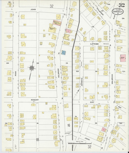 Sanborn Fire Insurance Map from Danville, Independent Cities, Virginia (1910), Sheet #0032 - Historic Sanborn Fire Insurance Map Print, vintage old map wall art, antique decor, genealogy gift, Virginia Virginia map