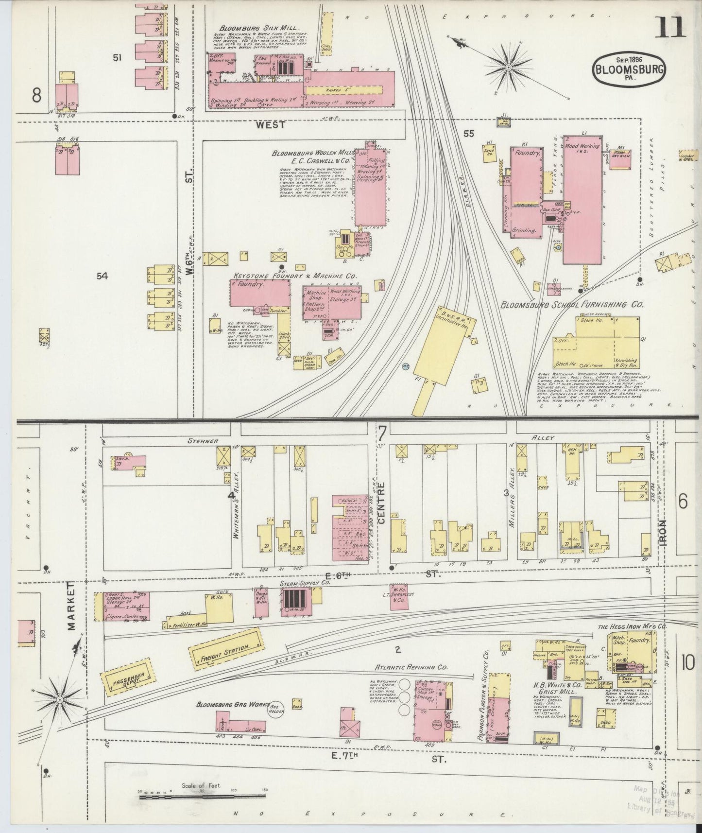 Sanborn Fire Insurance Map from Bloomsburg, Columbia County, Pennsylvania (1896), Sheet #0011 - Historic Sanborn Fire Insurance Map Print, vintage old map wall art, antique decor, genealogy gift, Pennsylvania Pennsylvania map