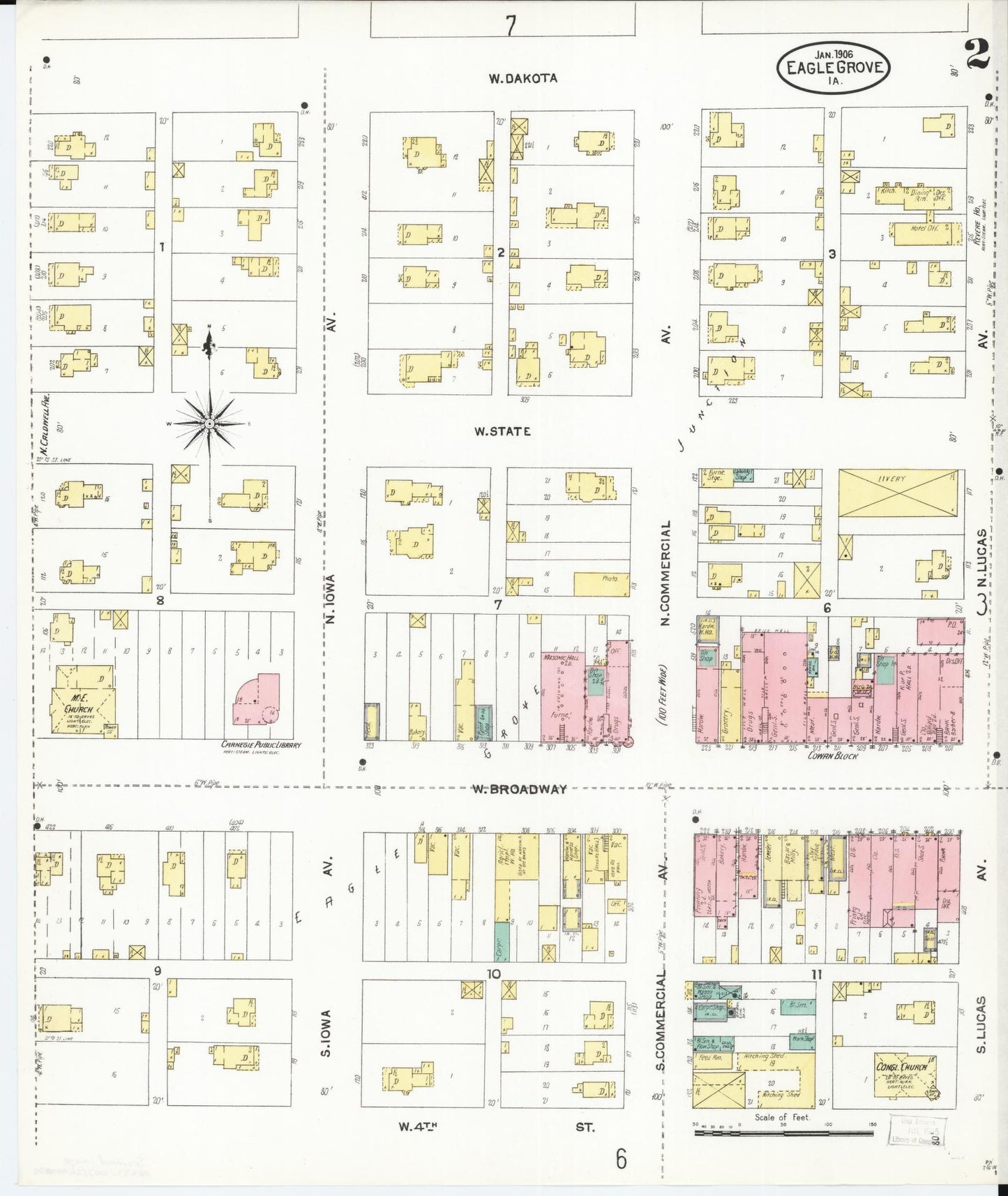 Sanborn Fire Insurance Map from Eagle Grove, Wright County, Iowa (1906), Sheet #0002 - Historic Sanborn Fire Insurance Map Print, vintage old map wall art