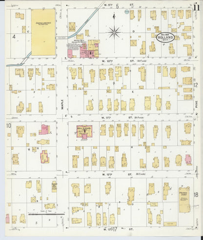 Sanborn Fire Insurance Map from Holland, Ottawa County, Michigan (1908), Sheet #0011 - Historic Sanborn Fire Insurance Map Print, vintage old map wall art, antique decor, genealogy gift, Michigan Michigan map