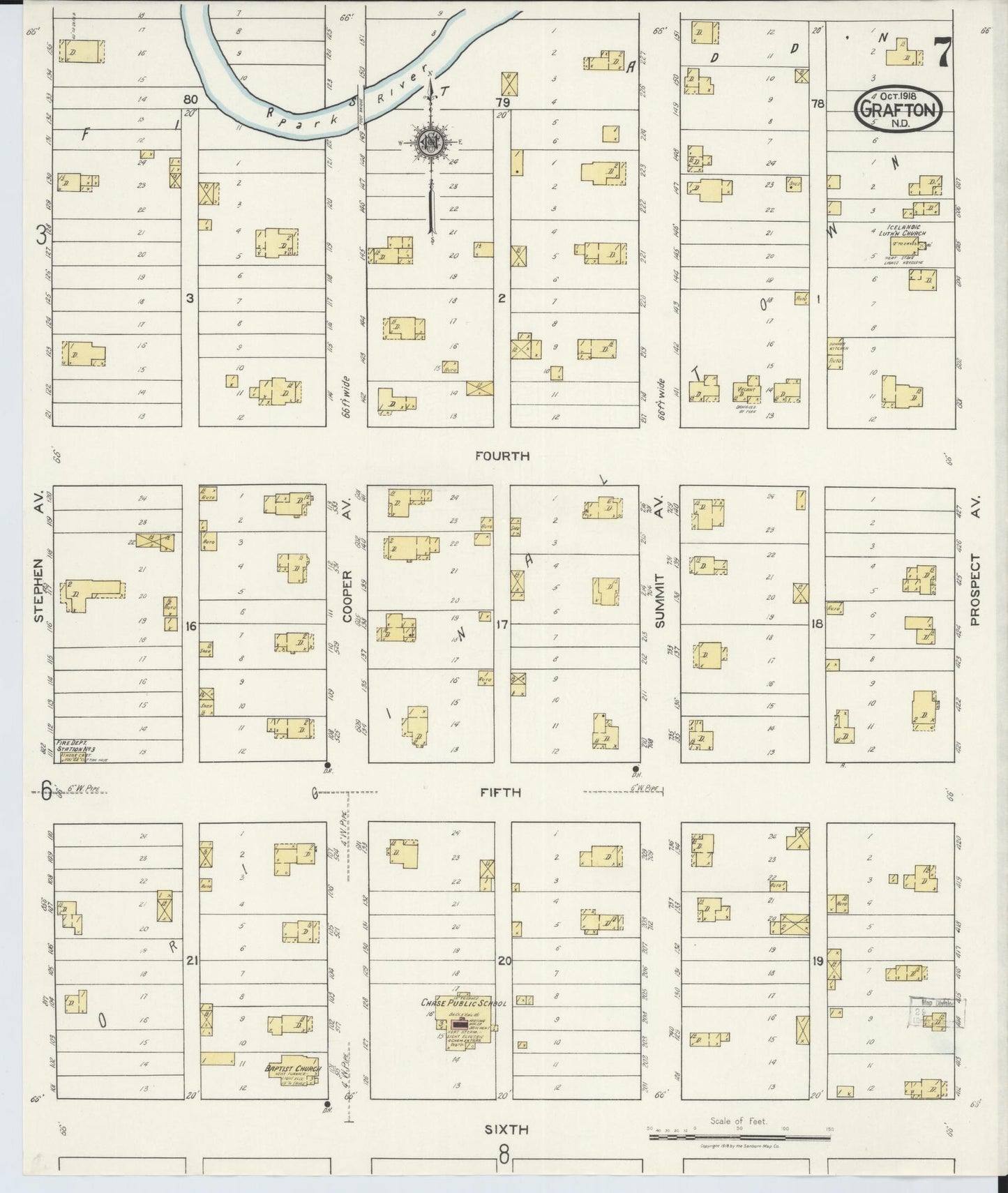 Sanborn Fire Insurance Map from Grafton, Walsh County, North Dakota (1918), Sheet #0007 - Historic Sanborn Fire Insurance Map Print, vintage old map wall art, antique decor, genealogy gift, North Dakota North Dakota map