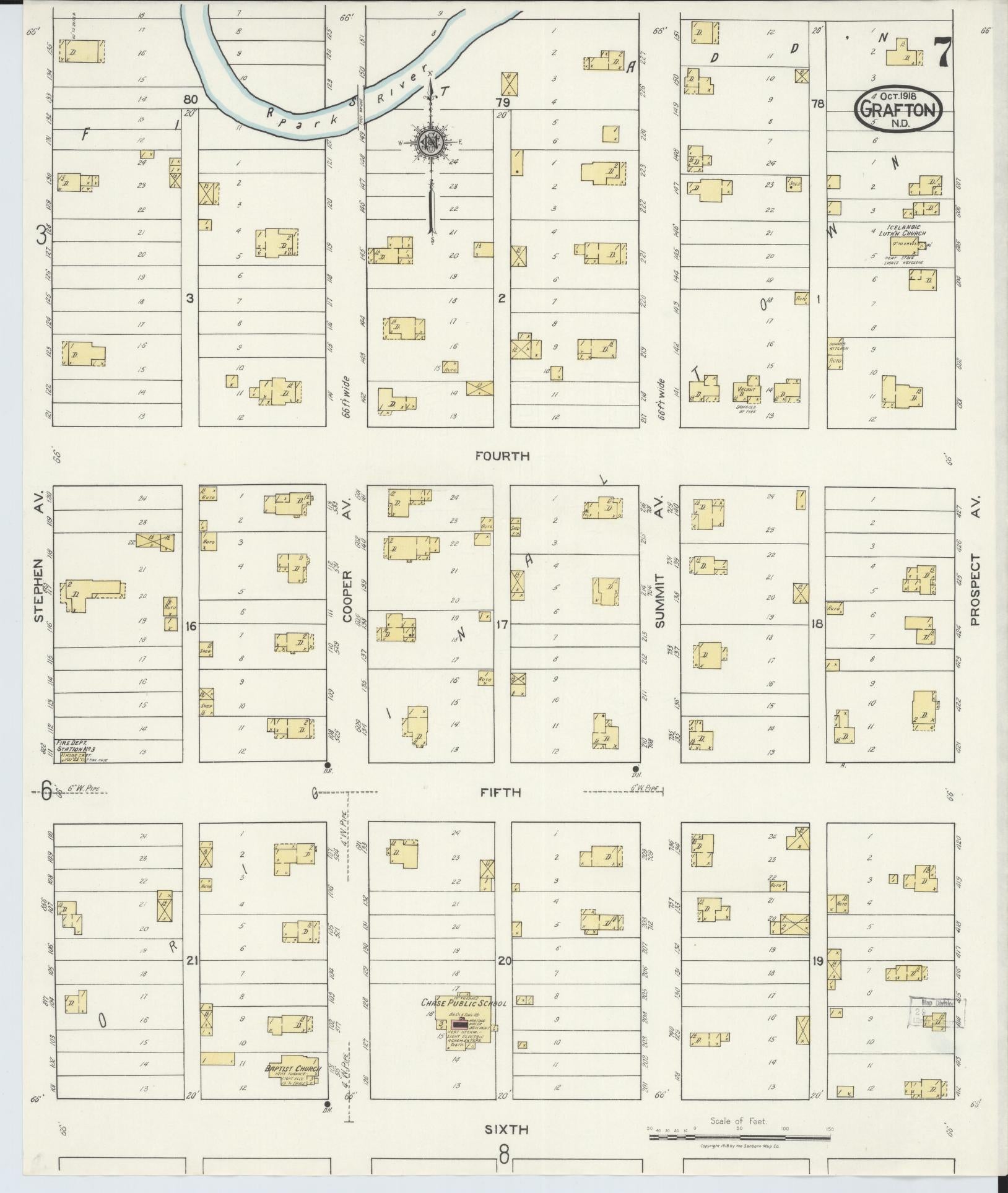 Sanborn Fire Insurance Map from Grafton, Walsh County, North Dakota (1918), Sheet #0007 - Historic Sanborn Fire Insurance Map Print, vintage old map wall art, antique decor, genealogy gift, North Dakota North Dakota map