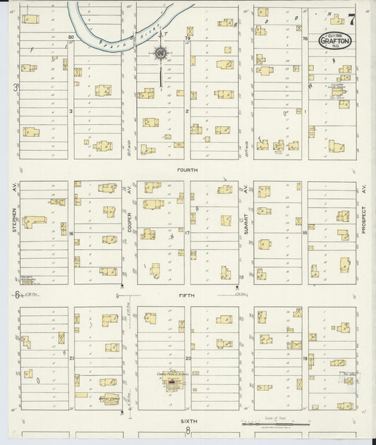 Sanborn Fire Insurance Map from Grafton, Walsh County, North Dakota (1918), Sheet #0007 - Historic Sanborn Fire Insurance Map Print, vintage old map wall art, antique decor, genealogy gift, North Dakota North Dakota map