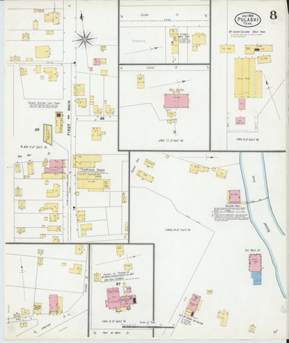 Sanborn Fire Insurance Map from Pulaski, Giles County, Tennessee (1905), Sheet #0008 - Complete Map Set gallery image, historic Sanborn map, vintage wall art, Tennessee Tennessee