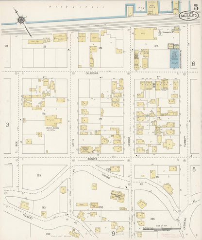 Sanborn Fire Insurance Map from Sausalito, Marin County, California (1919), Sheet #0005 - Complete Map Set gallery image, historic Sanborn map, vintage wall art, California California