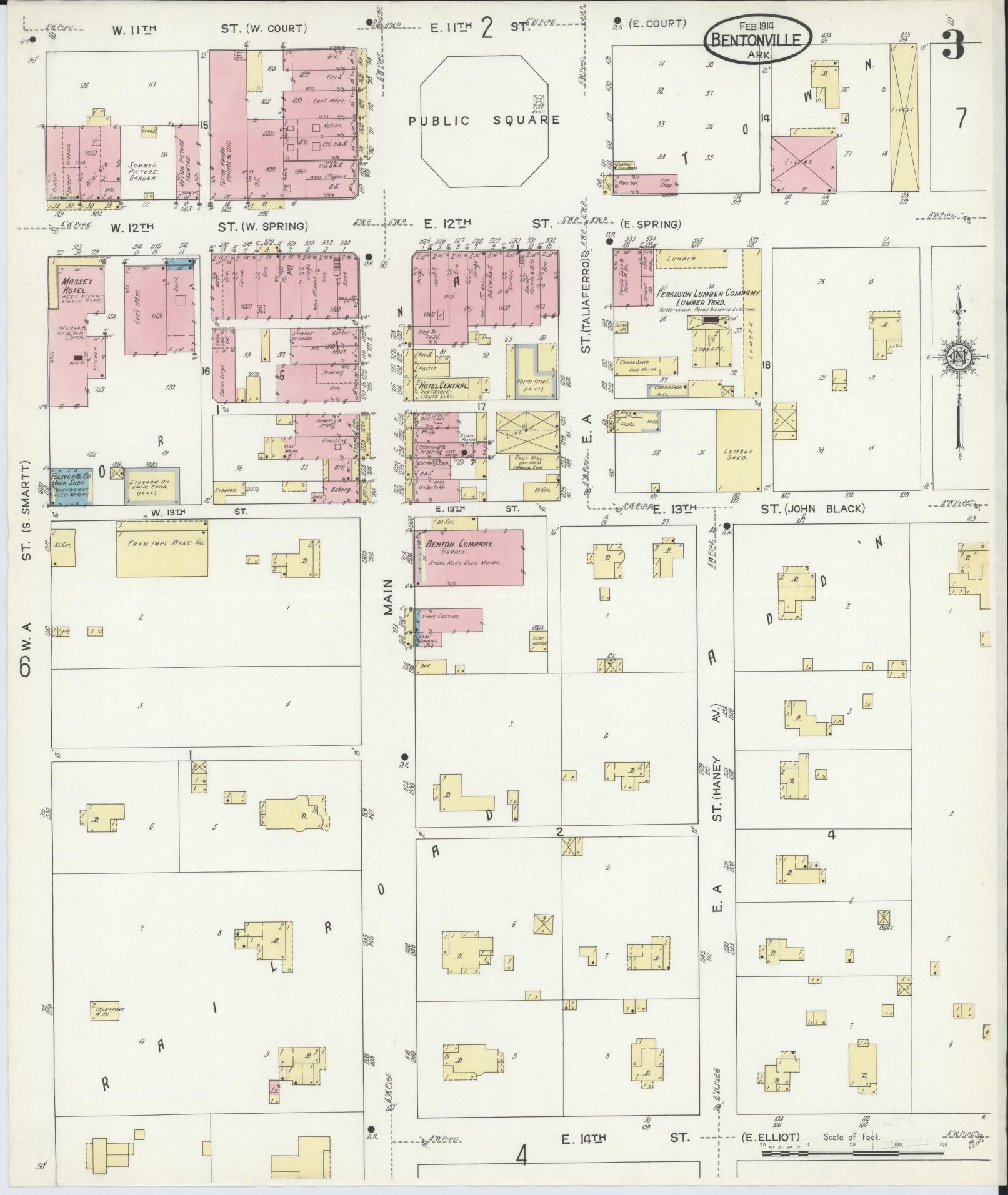 Sanborn Fire Insurance Map from Bentonville, Benton County, Arkansas (1914), Sheet #0003 - Complete Map Set gallery image, historic Sanborn map, vintage wall art, Arkansas Arkansas