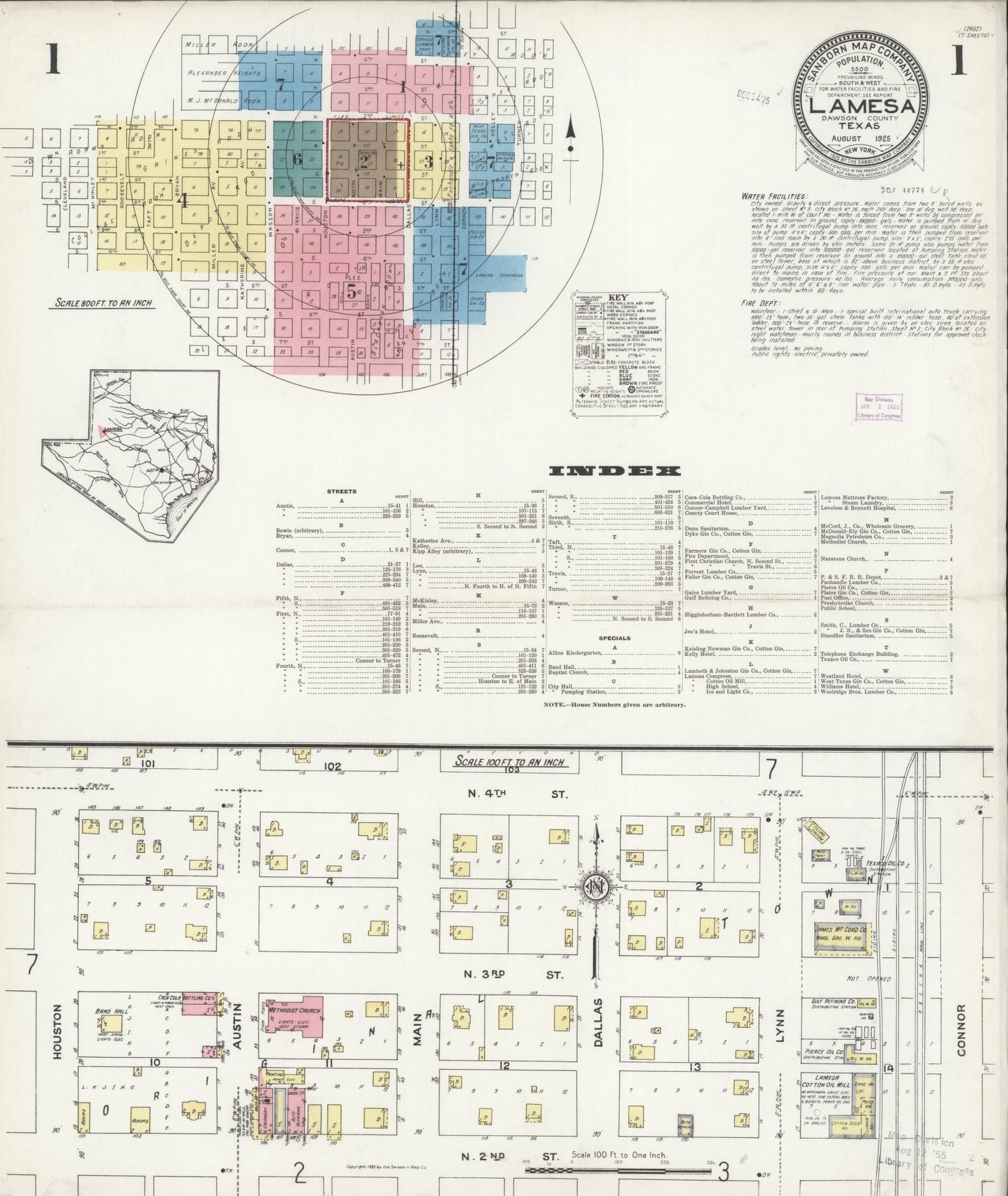 Sanborn Fire Insurance Map from Lamesa, Dawson County, Texas (1925), Sheet #0001 - Historic Sanborn Fire Insurance Map Print, vintage old map wall art, antique decor, genealogy gift, Texas Texas map