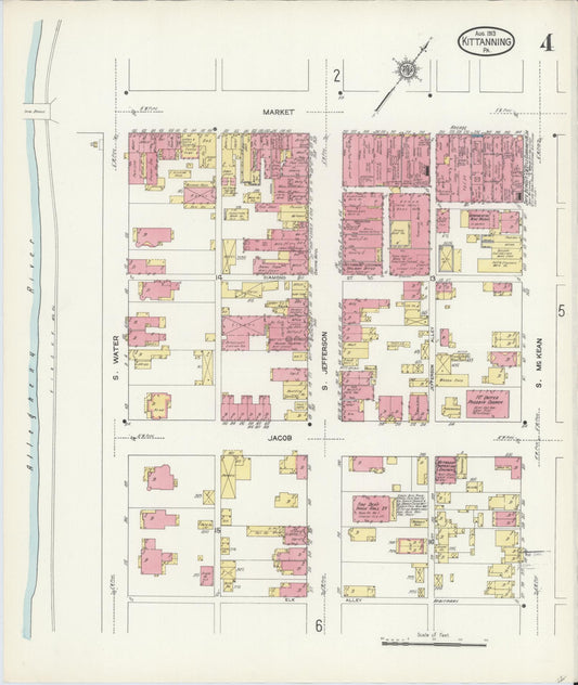 Sanborn Fire Insurance Map from Kittanning, Armstrong County, Pennsylvania (1913), Sheet #0004 - Historic Sanborn Fire Insurance Map Print, vintage old map wall art, antique decor, genealogy gift, Pennsylvania Pennsylvania map