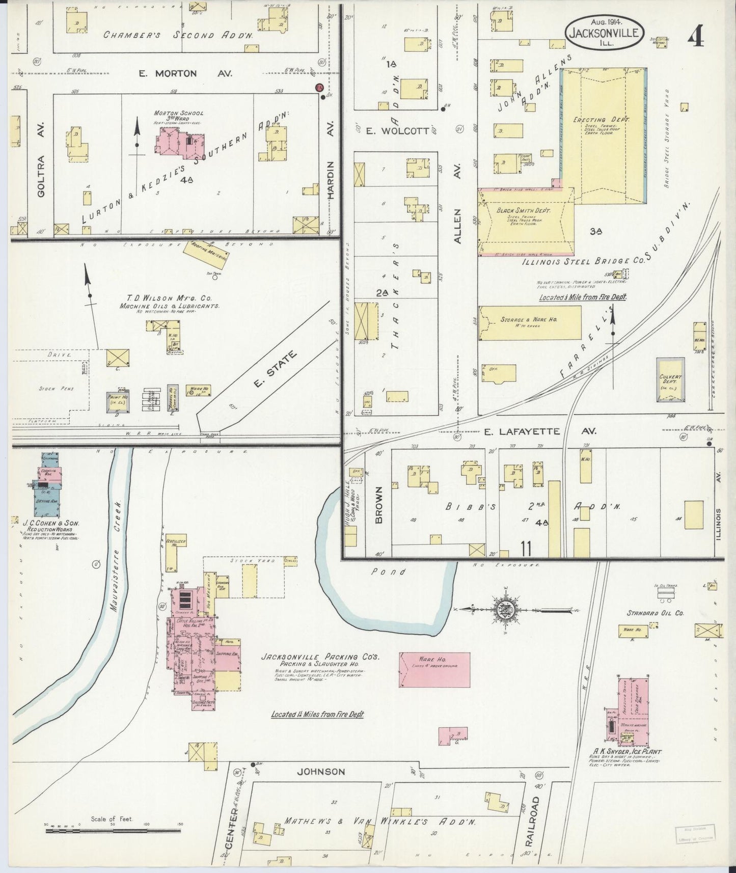 Sanborn Fire Insurance Map from Jacksonville, Morgan County, Illinois (1914), Sheet #0004 - Complete Map Set gallery image, historic Sanborn map, vintage wall art, Illinois Illinois