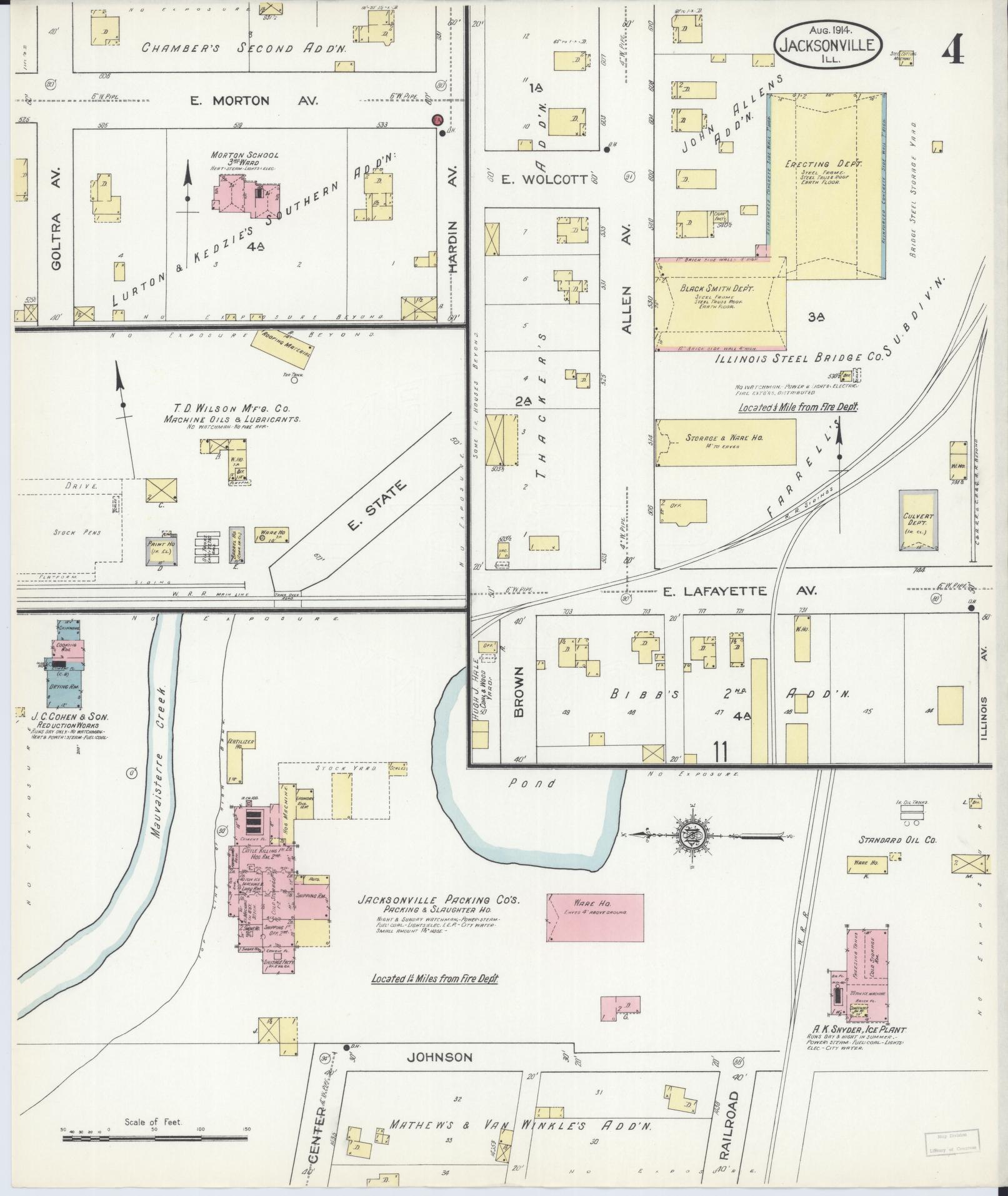 Sanborn Fire Insurance Map from Jacksonville, Morgan County, Illinois (1914), Sheet #0004 - Complete Map Set gallery image, historic Sanborn map, vintage wall art, Illinois Illinois
