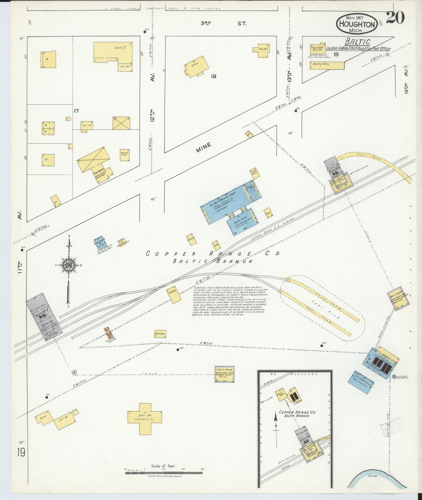 Sanborn Fire Insurance Map from Houghton, Houghton County, Michigan (1917), Sheet #0020 - Historic Sanborn Fire Insurance Map Print, vintage old map wall art, antique decor, genealogy gift, Michigan Michigan map