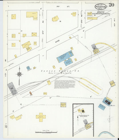 Sanborn Fire Insurance Map from Houghton, Houghton County, Michigan (1917), Sheet #0020 - Historic Sanborn Fire Insurance Map Print, vintage old map wall art, antique decor, genealogy gift, Michigan Michigan map