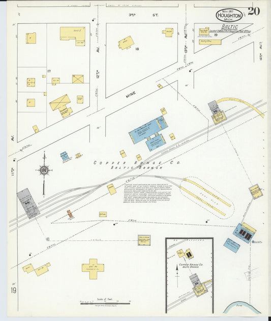 Sanborn Fire Insurance Map from Houghton, Houghton County, Michigan (1917), Sheet #0020 - Historic Sanborn Fire Insurance Map Print, vintage old map wall art, antique decor, genealogy gift, Michigan Michigan map