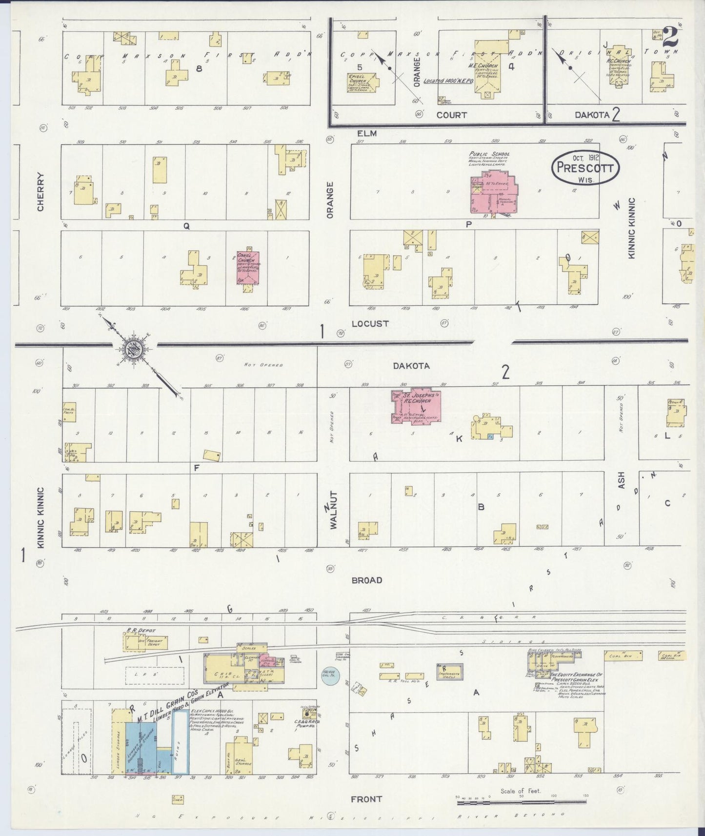 Sanborn Fire Insurance Map from Prescott, Pierce County, Wisconsin (1912), Sheet #0002 - Historic Sanborn Fire Insurance Map Print, vintage old map wall art, antique decor, genealogy gift, Wisconsin Wisconsin map