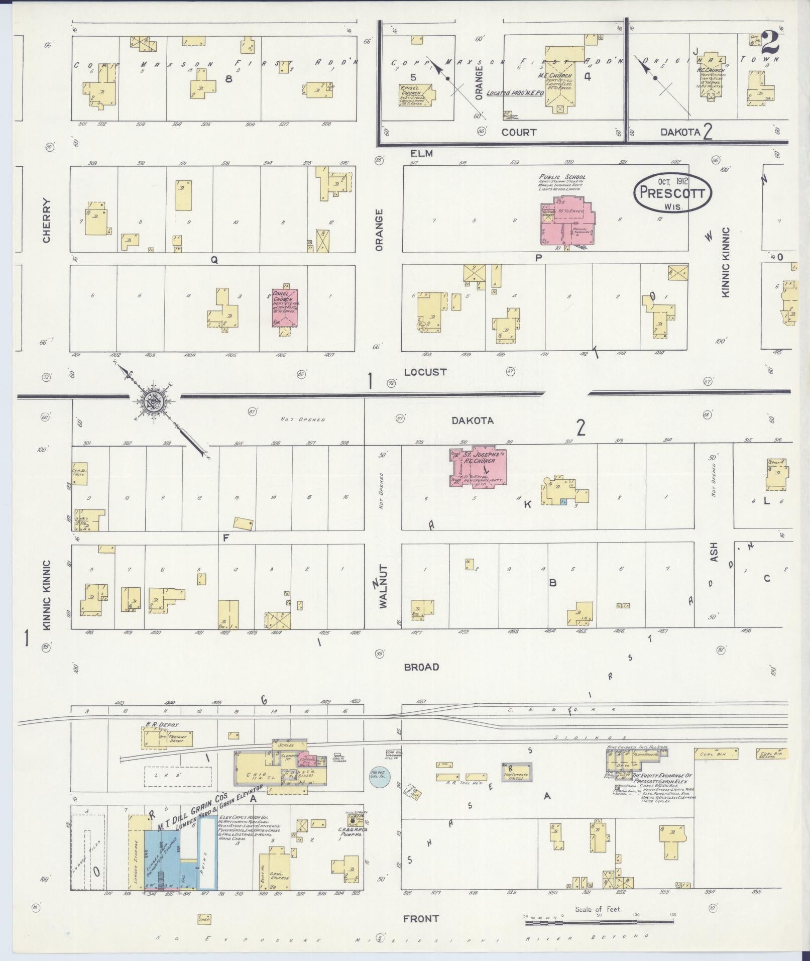 Sanborn Fire Insurance Map from Prescott, Pierce County, Wisconsin (1912), Sheet #0002 - Historic Sanborn Fire Insurance Map Print, vintage old map wall art, antique decor, genealogy gift, Wisconsin Wisconsin map