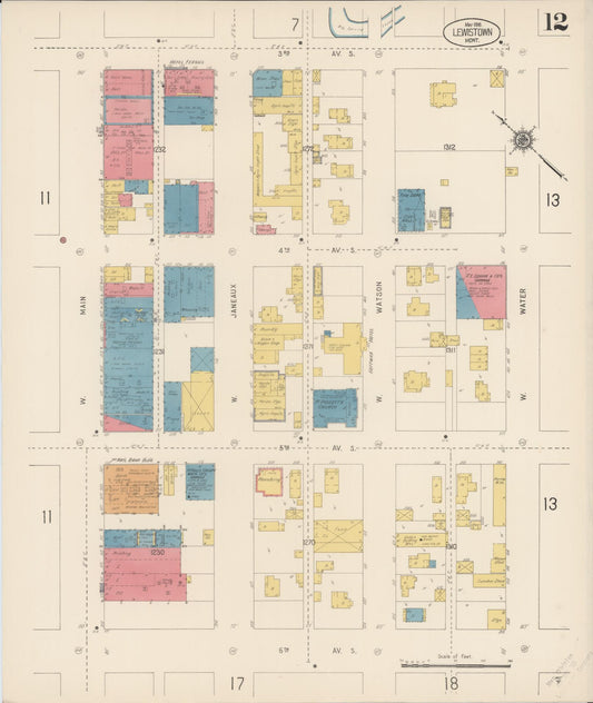 Sanborn Fire Insurance Map from Lewistown, Fergus County, Montana (1916), Sheet #0012 - Historic Sanborn Fire Insurance Map Print, vintage old map wall art, antique decor, genealogy gift, Montana Montana map