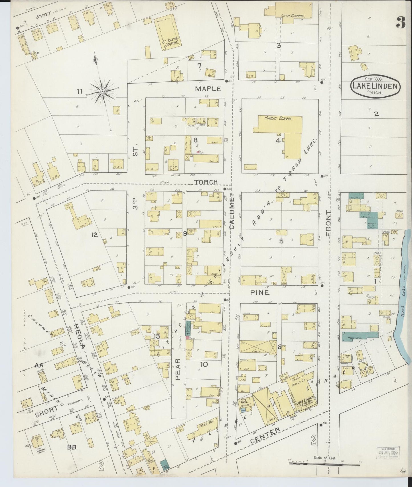 Sanborn Fire Insurance Map from Lake Linden, Houghton County, Michigan (1893), Sheet #0003 - Complete Map Set gallery image, historic Sanborn map, vintage wall art, Michigan Michigan