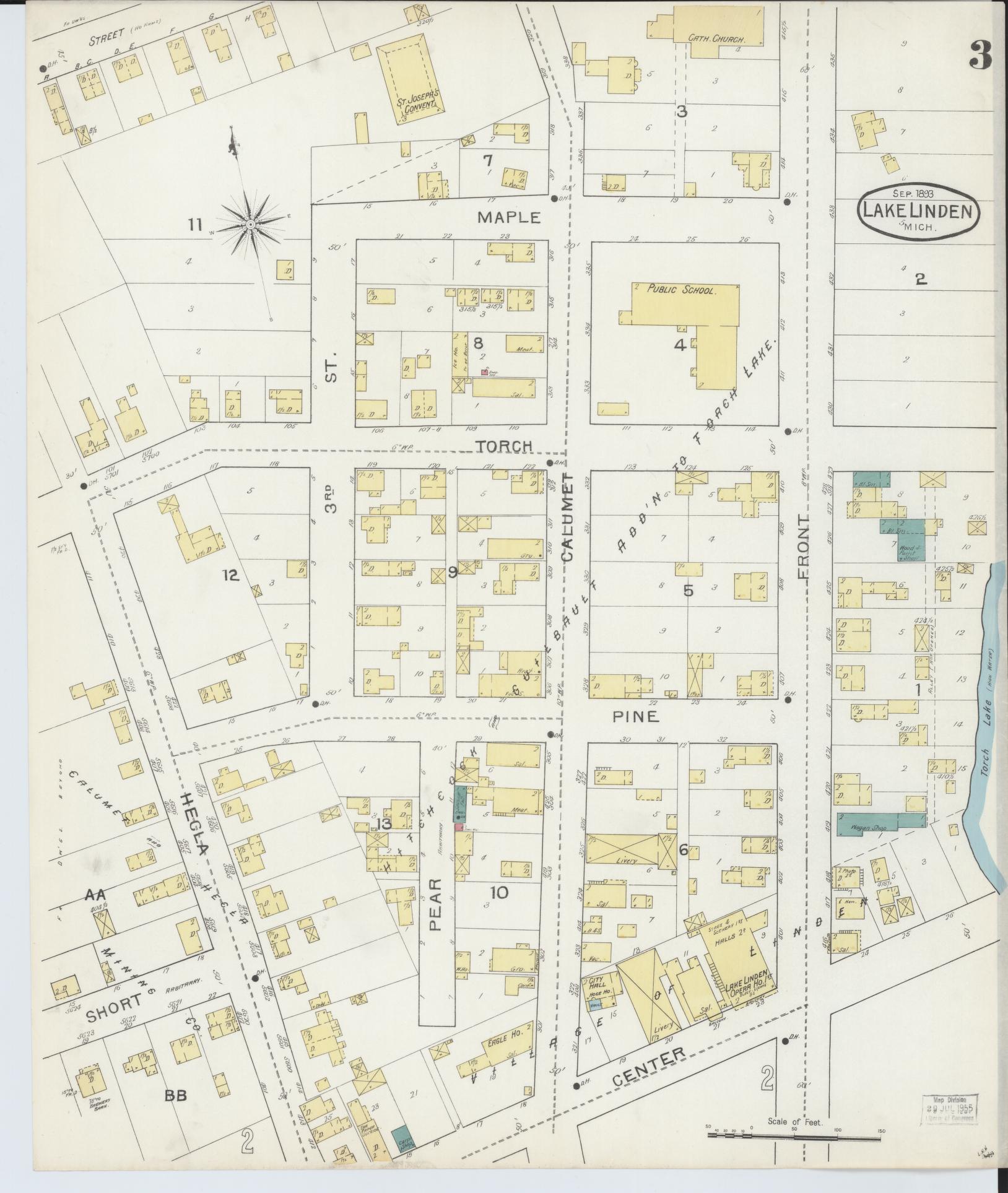 Sanborn Fire Insurance Map from Lake Linden, Houghton County, Michigan (1893), Sheet #0003 - Complete Map Set gallery image, historic Sanborn map, vintage wall art, Michigan Michigan