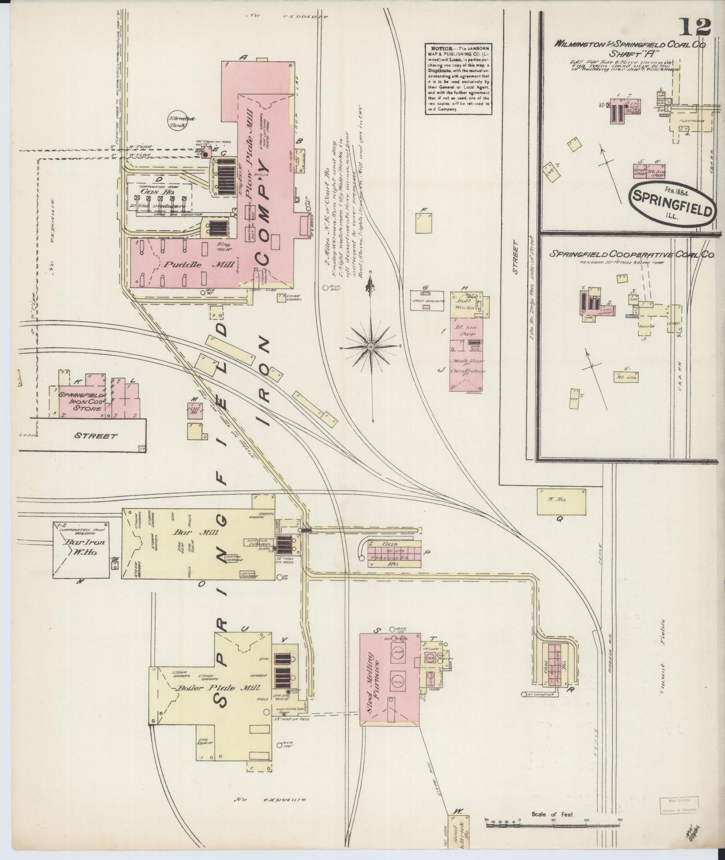 Sanborn Fire Insurance Map from Springfield, Sangamon County, Illinois (1884), Sheet #0012 - Historic Sanborn Fire Insurance Map Print, vintage old map wall art, antique decor, genealogy gift, Illinois Illinois map
