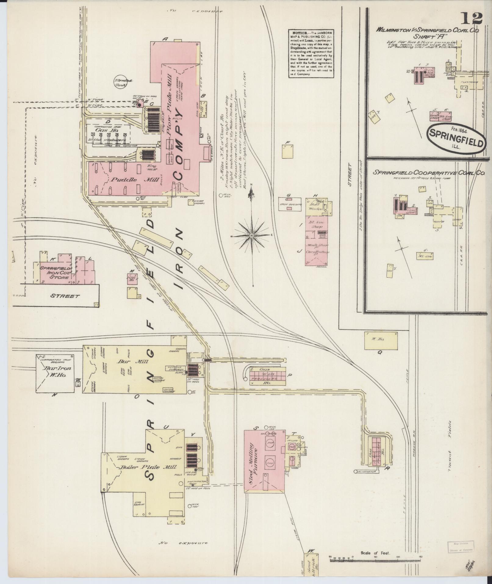 Sanborn Fire Insurance Map from Springfield, Sangamon County, Illinois (1884), Sheet #0012 - Historic Sanborn Fire Insurance Map Print, vintage old map wall art, antique decor, genealogy gift, Illinois Illinois map
