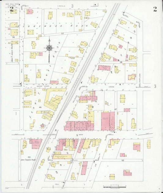 Sanborn Fire Insurance Map from Oak Hill, Jackson County, Ohio (1940), Sheet #0002 - Historic Sanborn Fire Insurance Map Print, vintage old map wall art, antique decor, genealogy gift, Ohio Ohio map