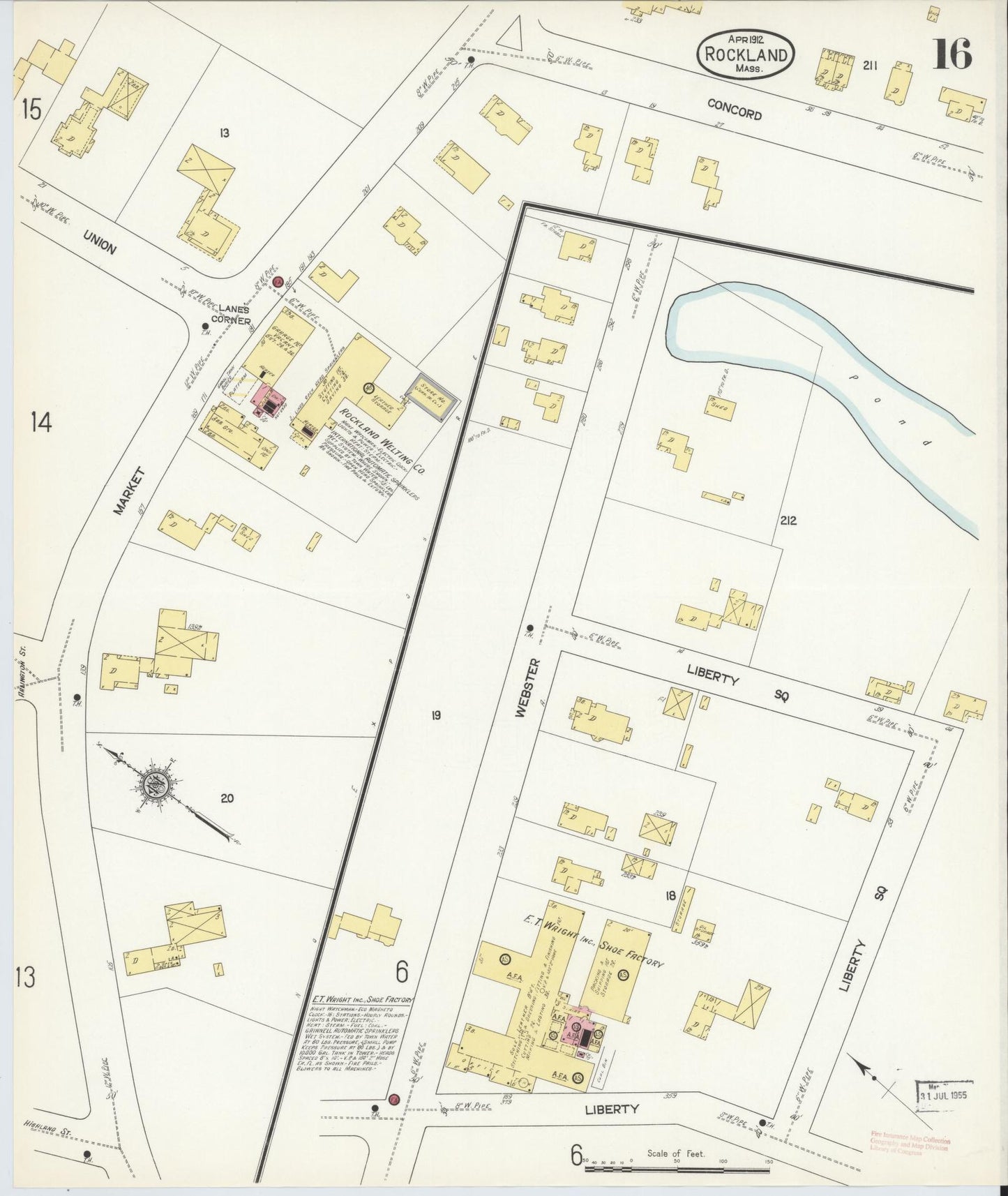 Sanborn Fire Insurance Map from Rockland, Plymouth County, Massachusetts (1912), Sheet #0016 - Complete Map Set gallery image, historic Sanborn map, vintage wall art, Massachusetts Massachusetts
