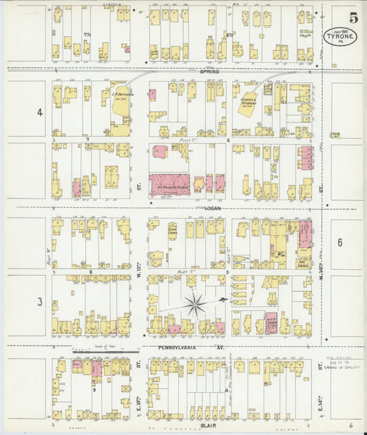 Sanborn Fire Insurance Map from Tyrone, Blair County, Pennsylvania (1901), Sheet #0005 - Historic Sanborn Fire Insurance Map Print, vintage old map wall art, antique decor, genealogy gift, Pennsylvania Pennsylvania map