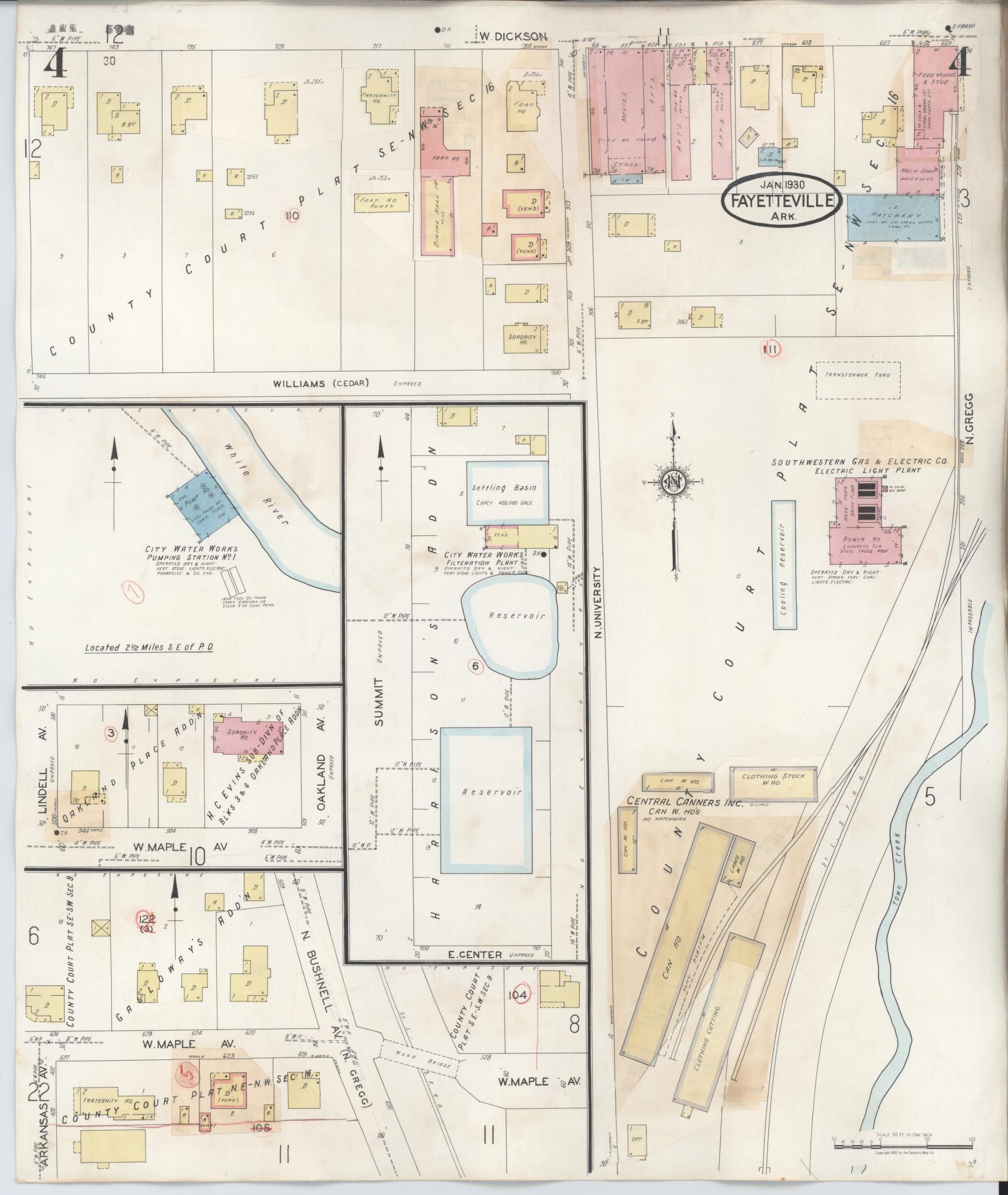 Sanborn Fire Insurance Map from Fayetteville, Washington County, Arkansas (1948), Sheet #0004 - Complete Map Set gallery image, historic Sanborn map, vintage wall art, Arkansas Arkansas