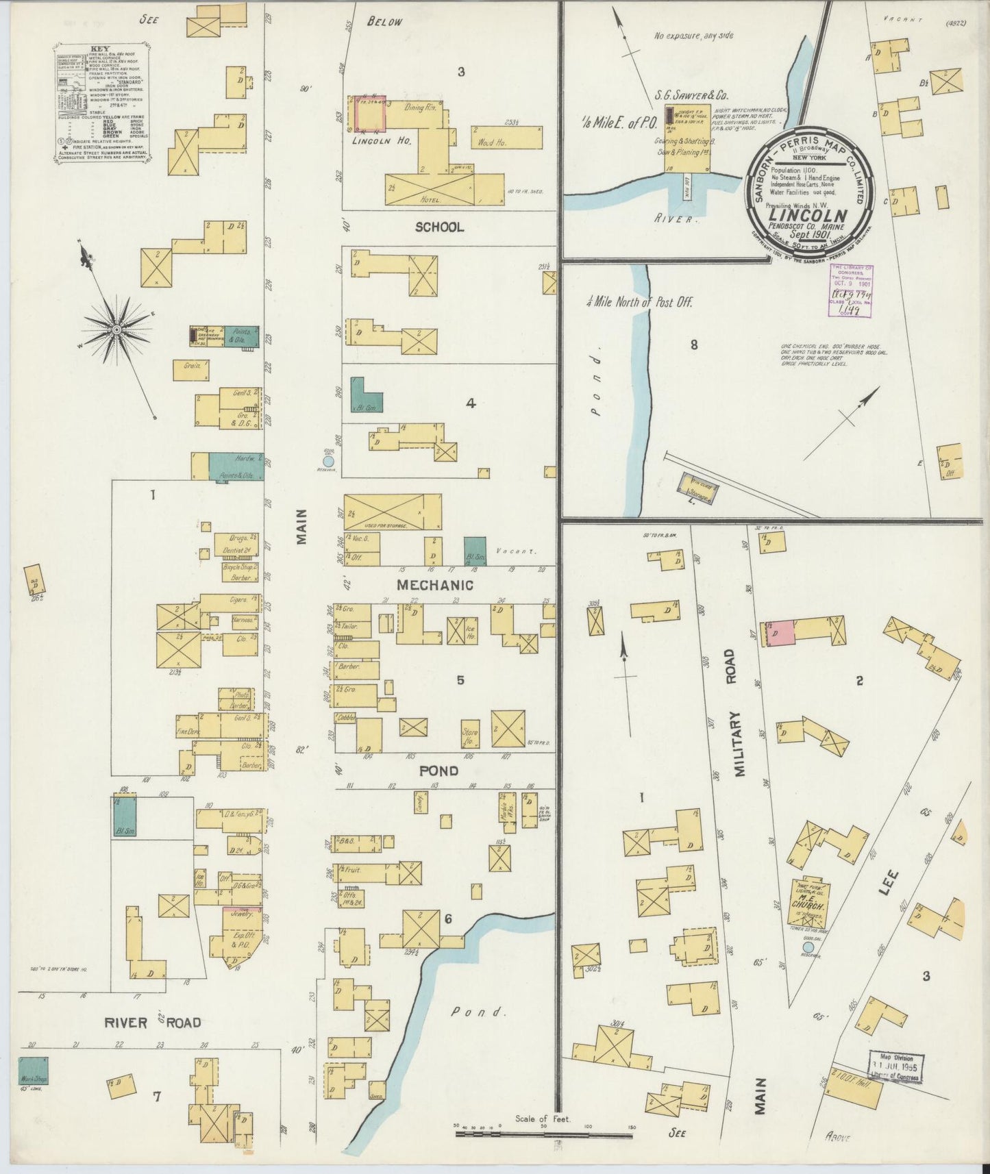 Sanborn Fire Insurance Map from Lincoln, Penobscot County, Maine. (1901) – Historic Sanborn Fire Insurance Map Print